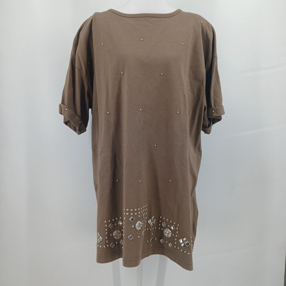 womans vintage visage plus size 3X brown top with silver beaded accents western